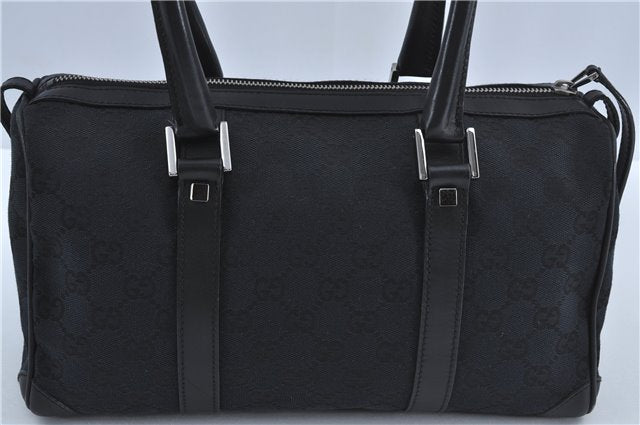 Authentic GUCCI Boston Hand Bag Purse GG Canvas Leather 30458 Black J4234
