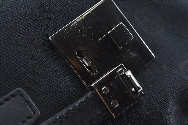 Authentic GUCCI Boston Hand Bag Purse GG Canvas Leather 30458 Black J4234