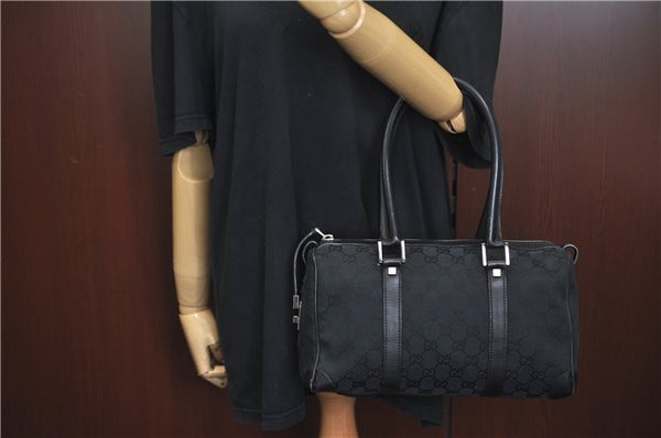 Authentic GUCCI Boston Hand Bag Purse GG Canvas Leather 30458 Black J4234
