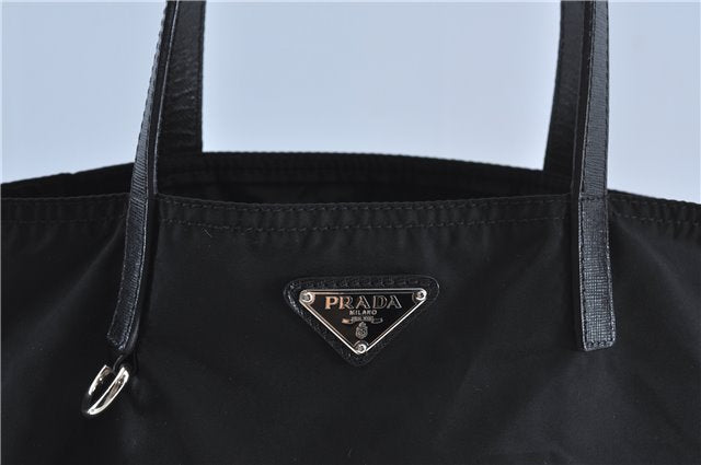 Authentic PRADA Nylon Tessuto Leather Shoulder Tote Hand Bag Black J4235