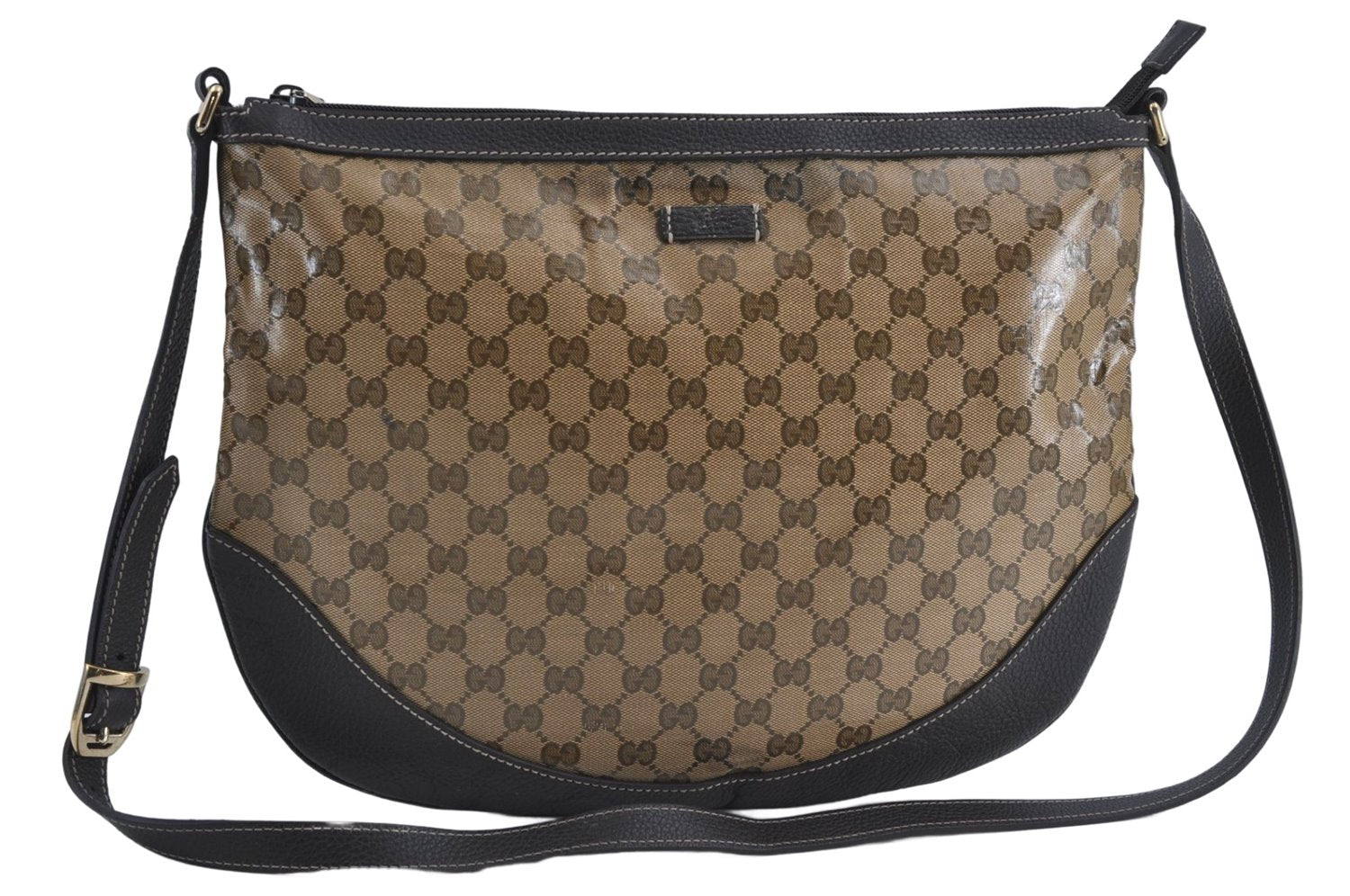 Authentic GUCCI GG Crystal Shoulder Crossbody Bag PVC Leather 272380 Brown J4280