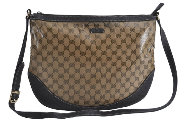 Authentic GUCCI GG Crystal Shoulder Crossbody Bag PVC Leather 272380 Brown J4280
