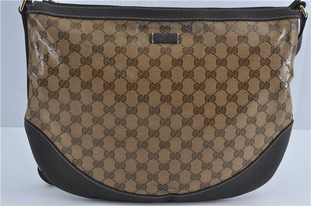 Authentic GUCCI GG Crystal Shoulder Crossbody Bag PVC Leather 272380 Brown J4280