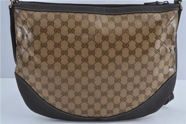Authentic GUCCI GG Crystal Shoulder Crossbody Bag PVC Leather 272380 Brown J4280