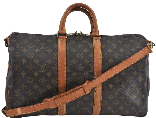 Authentic Louis Vuitton Monogram Keepall Bandouliere 45 M41418 Boston Bag J4293