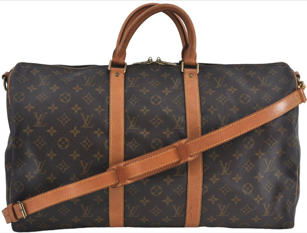 Authentic Louis Vuitton Monogram Keepall Bandouliere 50 M41416 Boston Bag J4294