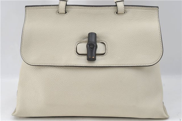 Authentic GUCCI Bamboo 2way Shoulder Hand Bag Purse Leather 392013 White J4297
