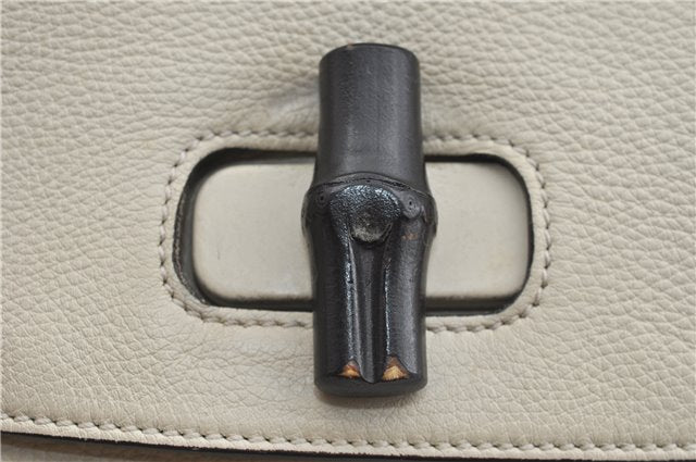 Authentic GUCCI Bamboo 2way Shoulder Hand Bag Purse Leather 392013 White J4297