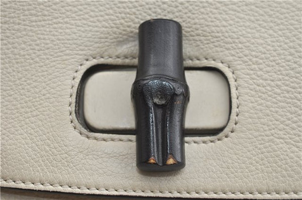 Authentic GUCCI Bamboo 2way Shoulder Hand Bag Purse Leather 392013 White J4297