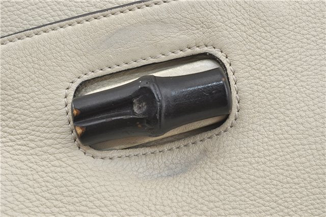 Authentic GUCCI Bamboo 2way Shoulder Hand Bag Purse Leather 392013 White J4297