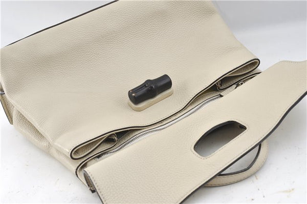 Authentic GUCCI Bamboo 2way Shoulder Hand Bag Purse Leather 392013 White J4297