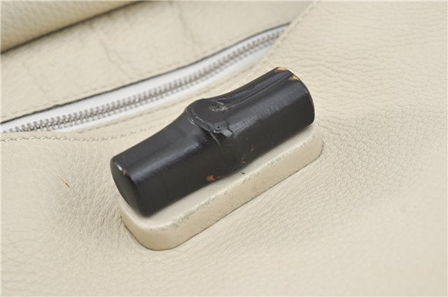 Authentic GUCCI Bamboo 2way Shoulder Hand Bag Purse Leather 392013 White J4297