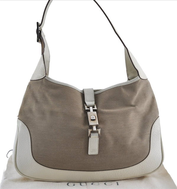 Authentic GUCCI Jackie Shoulder Hand Bag Canvas Leather 0013306 Brown J4298