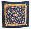 Authentic HERMES Carre 90 Scarf "COUVEE D'HERMES" Silk Nav Blue J4324