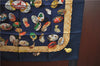 Authentic HERMES Carre 90 Scarf "COUVEE D'HERMES" Silk Nav Blue J4324