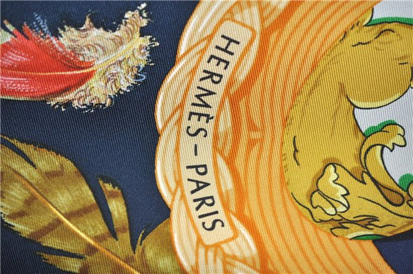 Authentic HERMES Carre 90 Scarf "COUVEE D'HERMES" Silk Nav Blue J4324