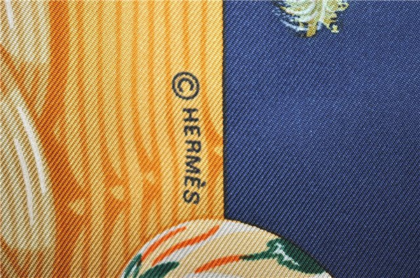 Authentic HERMES Carre 90 Scarf "COUVEE D'HERMES" Silk Nav Blue J4324