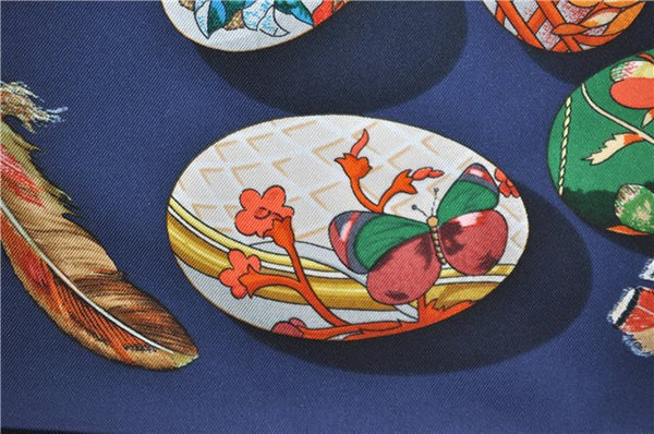 Authentic HERMES Carre 90 Scarf "COUVEE D'HERMES" Silk Nav Blue J4324