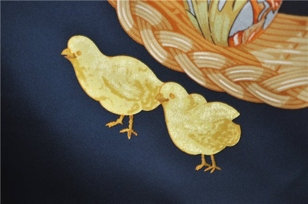 Authentic HERMES Carre 90 Scarf "COUVEE D'HERMES" Silk Nav Blue J4324