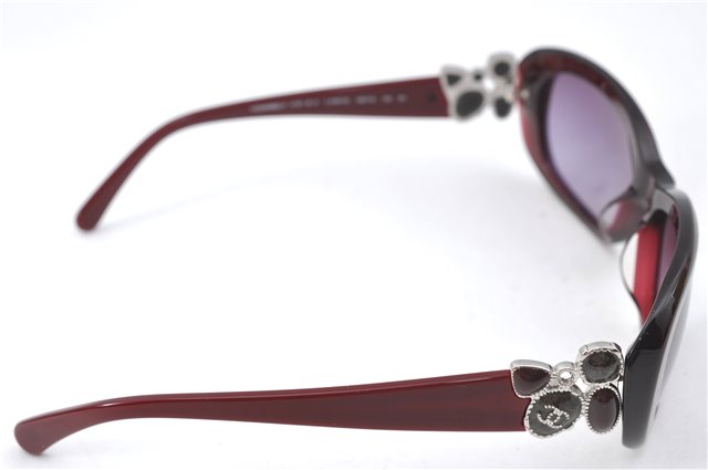 Auth CHANEL Sunglasses Rhinestone CC Logos CoCo Mark Plastic Bordeaux Red J4328