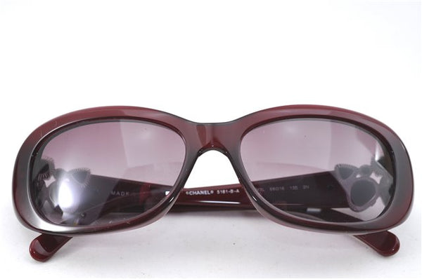 Auth CHANEL Sunglasses Rhinestone CC Logos CoCo Mark Plastic Bordeaux Red J4328