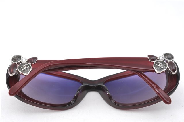 Auth CHANEL Sunglasses Rhinestone CC Logos CoCo Mark Plastic Bordeaux Red J4328