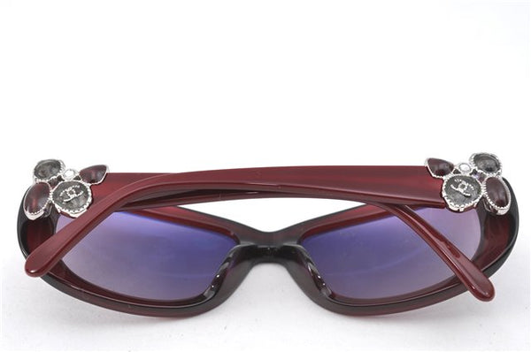 Auth CHANEL Sunglasses Rhinestone CC Logos CoCo Mark Plastic Bordeaux Red J4328