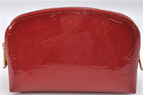 Authentic Louis Vuitton Vernis Pochette Cosmetic Pouch Red M91496 LV J4345