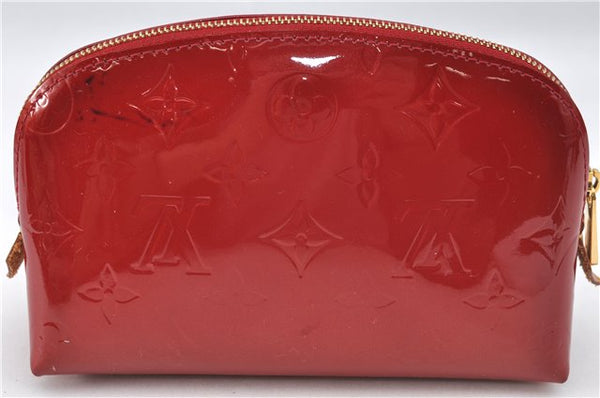 Authentic Louis Vuitton Vernis Pochette Cosmetic Pouch Red M91496 LV J4345