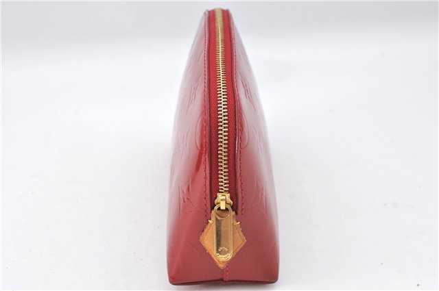 Authentic Louis Vuitton Vernis Pochette Cosmetic Pouch Red M91496 LV J4345