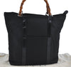 Authentic GUCCI Bamboo Hand Bag Purse Nylon Leather Black J4394