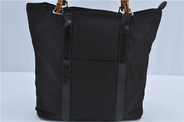 Authentic GUCCI Bamboo Hand Bag Purse Nylon Leather Black J4394