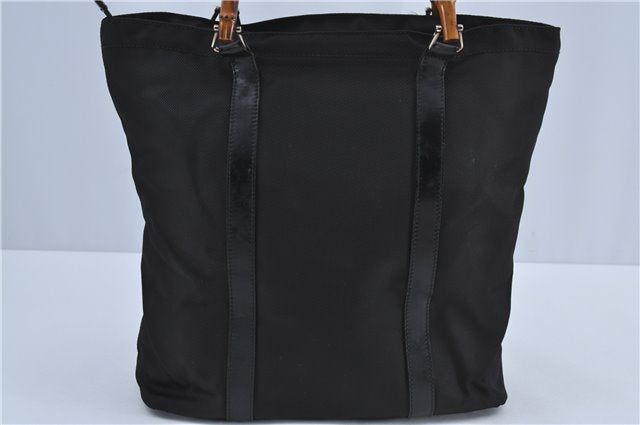 Authentic GUCCI Bamboo Hand Bag Purse Nylon Leather Black J4394