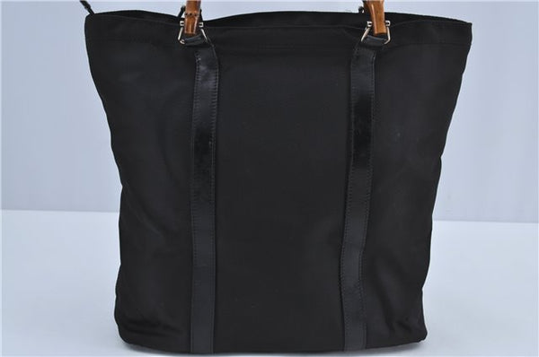 Authentic GUCCI Bamboo Hand Bag Purse Nylon Leather Black J4394