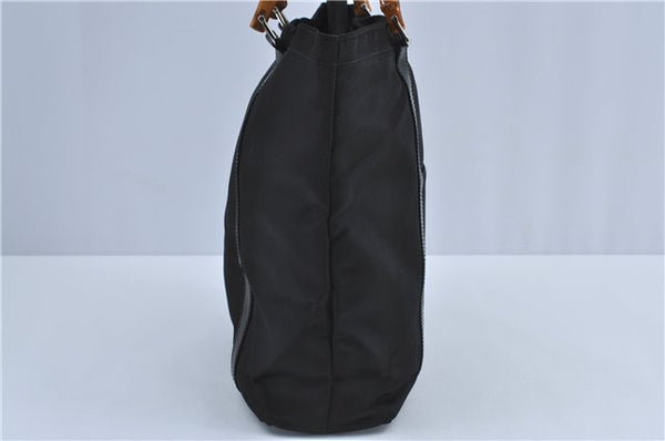Authentic GUCCI Bamboo Hand Bag Purse Nylon Leather Black J4394