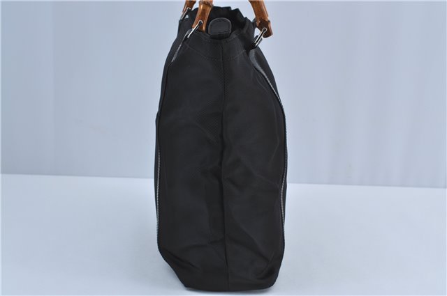 Authentic GUCCI Bamboo Hand Bag Purse Nylon Leather Black J4394