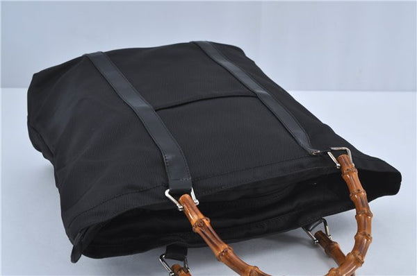 Authentic GUCCI Bamboo Hand Bag Purse Nylon Leather Black J4394