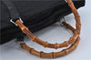 Authentic GUCCI Bamboo Hand Bag Purse Nylon Leather Black J4394