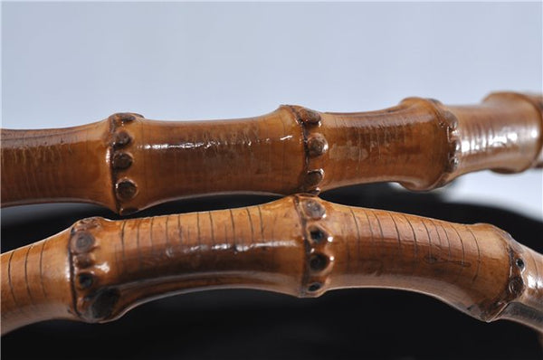 Authentic GUCCI Bamboo Hand Bag Purse Nylon Leather Black J4394