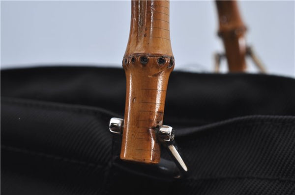 Authentic GUCCI Bamboo Hand Bag Purse Nylon Leather Black J4394