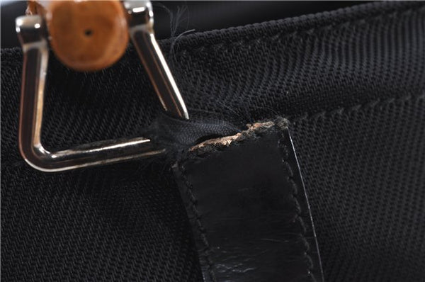 Authentic GUCCI Bamboo Hand Bag Purse Nylon Leather Black J4394