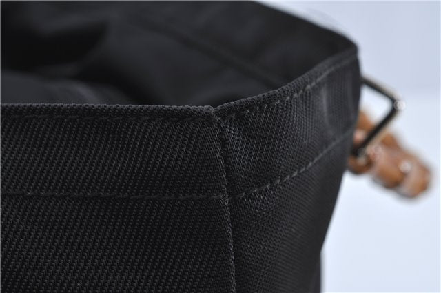 Authentic GUCCI Bamboo Hand Bag Purse Nylon Leather Black J4394
