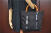 Authentic GUCCI Bamboo Hand Bag Purse Nylon Leather Black J4394