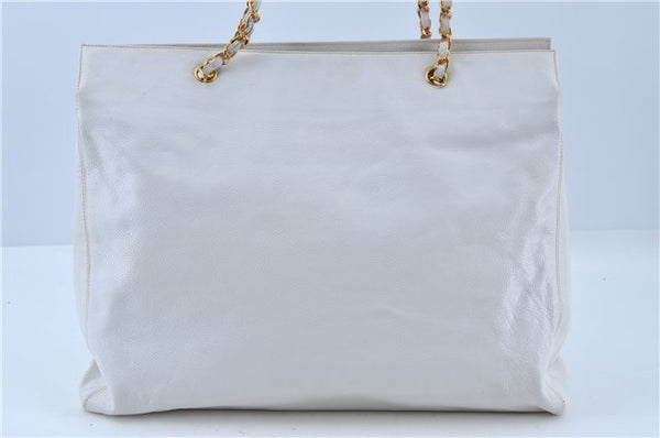 Authentic CHANEL Caviar Skin CC Logo Shoulder Tote Bag White J4455