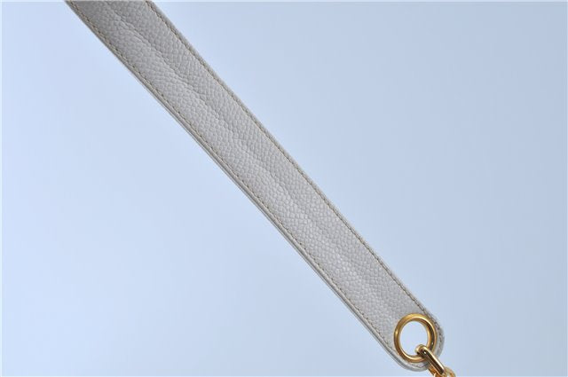 Authentic CHANEL Caviar Skin CC Logo Shoulder Tote Bag White J4455