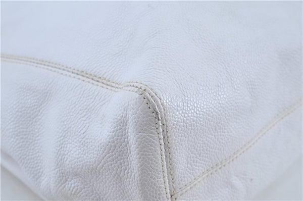 Authentic CHANEL Caviar Skin CC Logo Shoulder Tote Bag White J4455
