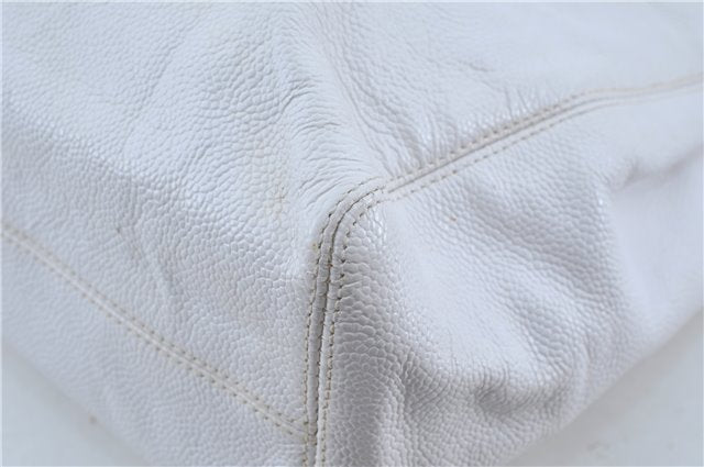 Authentic CHANEL Caviar Skin CC Logo Shoulder Tote Bag White J4455
