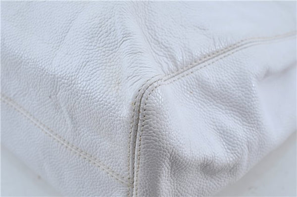 Authentic CHANEL Caviar Skin CC Logo Shoulder Tote Bag White J4455