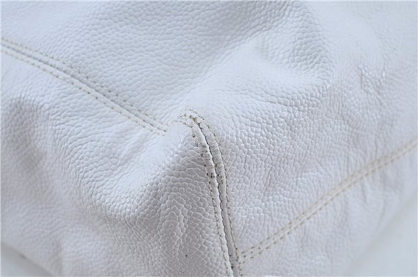 Authentic CHANEL Caviar Skin CC Logo Shoulder Tote Bag White J4455