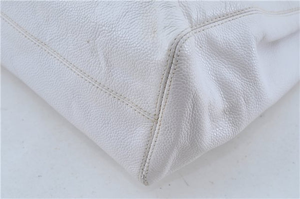 Authentic CHANEL Caviar Skin CC Logo Shoulder Tote Bag White J4455